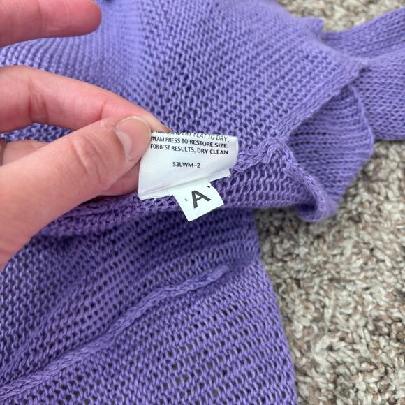 Eileen Fisher Women’s 100% Linen Open Knit Purple Open Front Cardigan SP - Picture 2 of 12